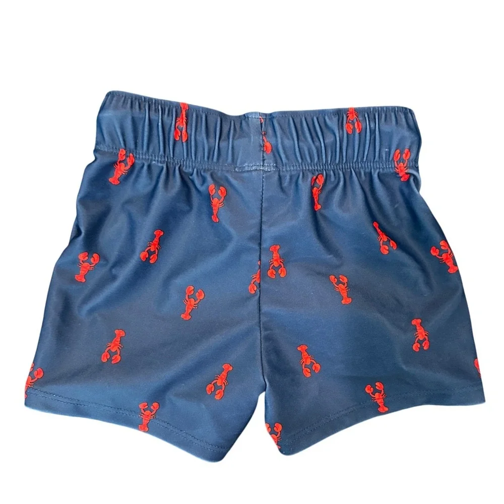 Carters Navy Blue Lobster‎ Swim Trunks Boys Size 9 Mos Elastic Waist Drawstring